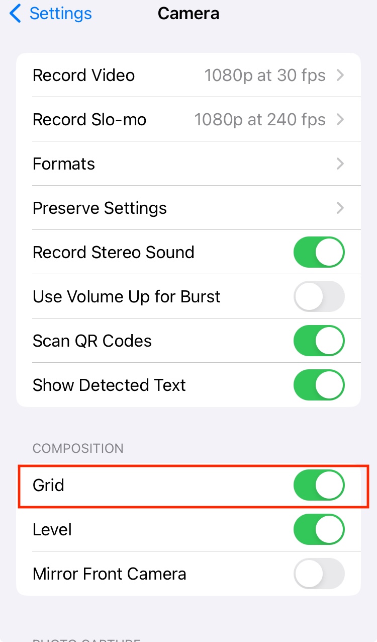 Step-by-step guide on how to enable camera grid on a smartphone