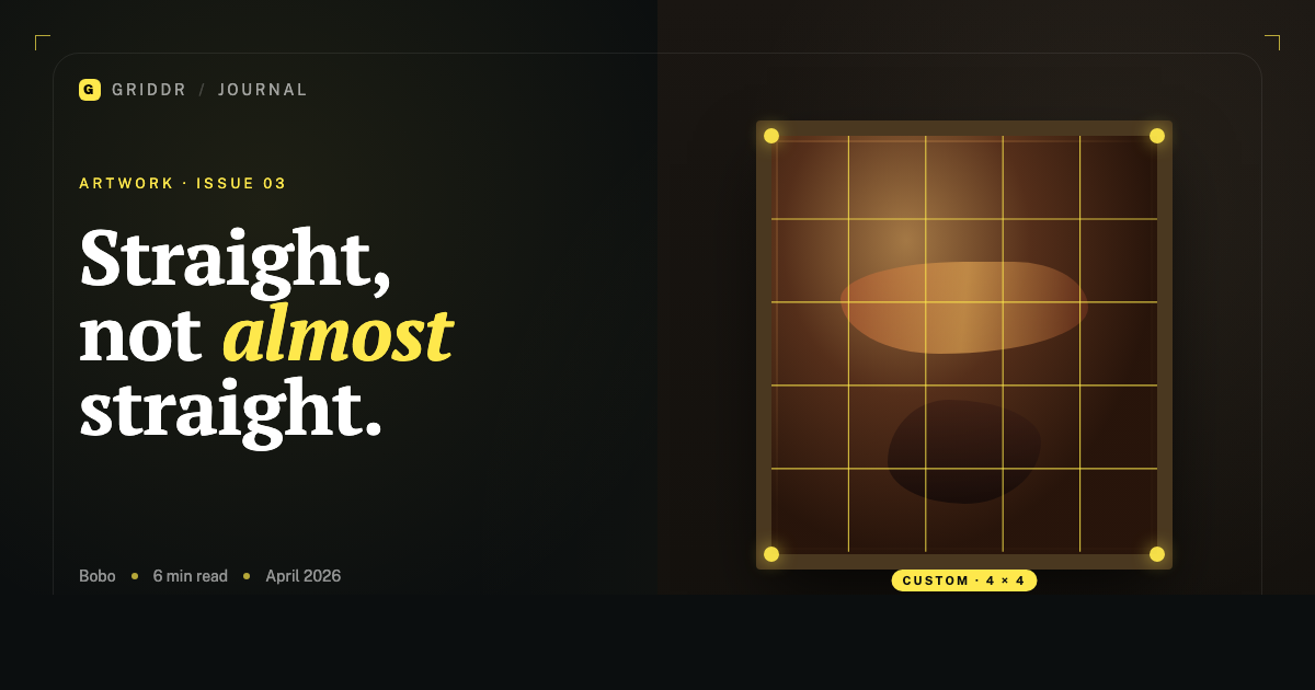 A framed painting on a wall with a 4×4 rectilinear grid overlay aligned to its edges.