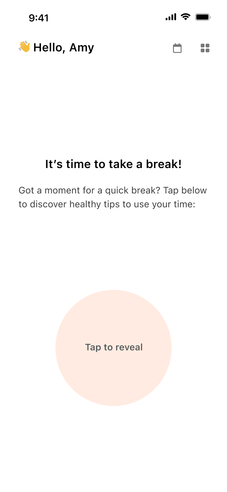 Next Break suggestion screen